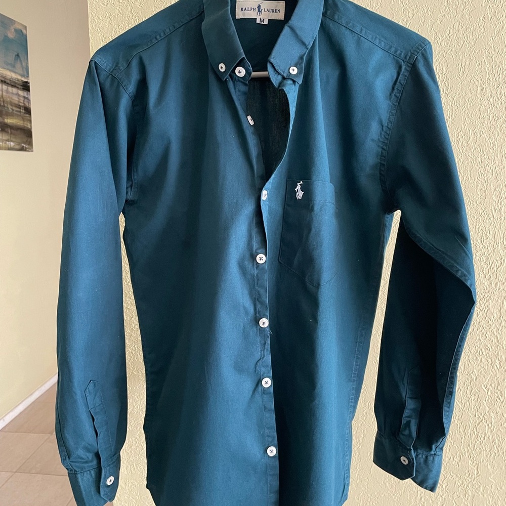Ralph Lauren Men’s Teal-Green Long Sleeve Button-Down Shirt